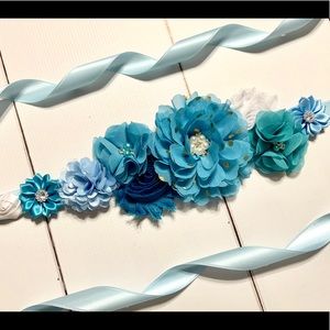 Blue,Teal,White Maternity Sash/Pregnancy Sash Belt
